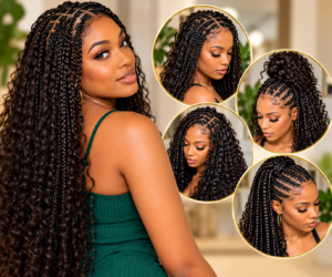 Human hair extensions installed in braids