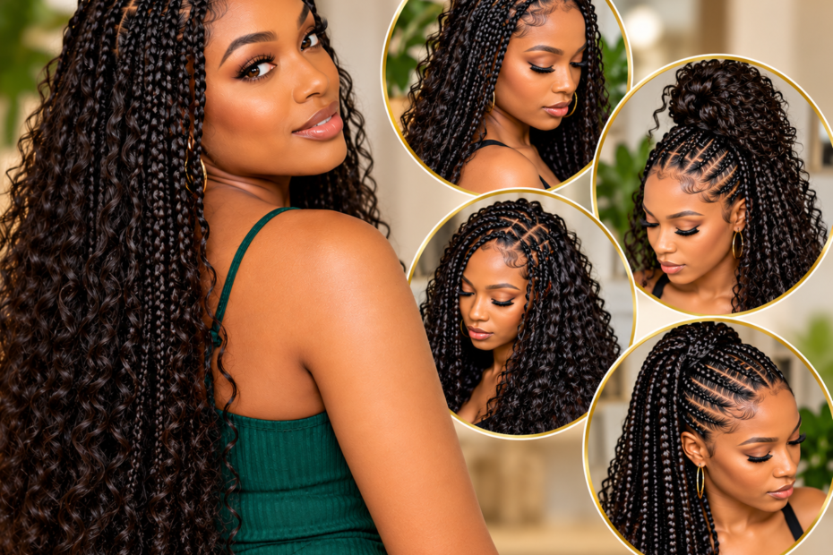 Human hair extensions installed in braids