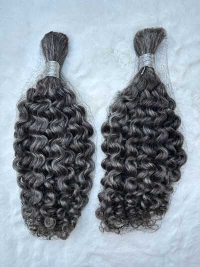 Deep Curly Salt & Pepper Human Hair Braiding Extensions